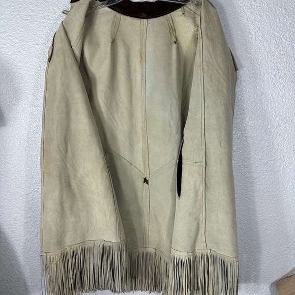 Suede Leather Vintage Cape Poncho Fringe Western - Picture 6 of 8